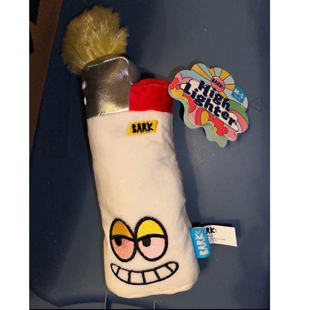 BarkBox High Lighter Plush Squeaker Dog Toy 420 Series White Red M-L bark box‎